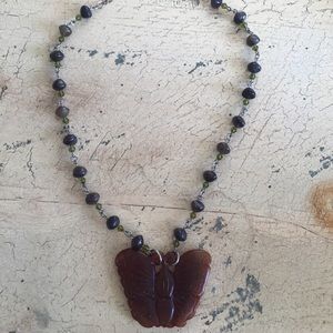 Super Cute Stone Butterfly Necklace w/ Beads.